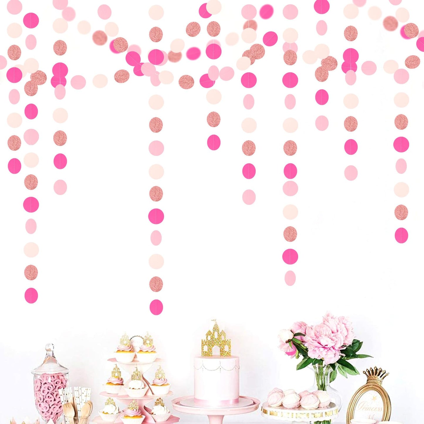 Hot-Pink Rose-Gold Party Decorations Garland - 52ft Wedding Bridal Shower Hanging Decoration Streamers Banner,Baby Girl Birthday Bachelorette Engagement Mohters Valentines Day Brunch Decor Panduola