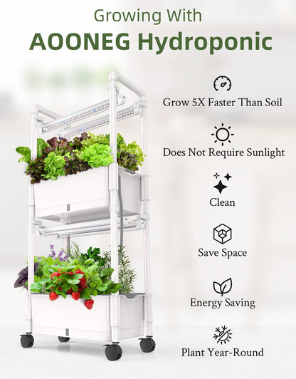 Hydroponics Growing System,AOONEG 28Pods Indoor Herb Garden with LED Grow Light,Hydroponics Growing System Kit with Automatic Timer,Pump System,Adjustable Height (No Seed,Glossy White, 2Layer-28Pods)