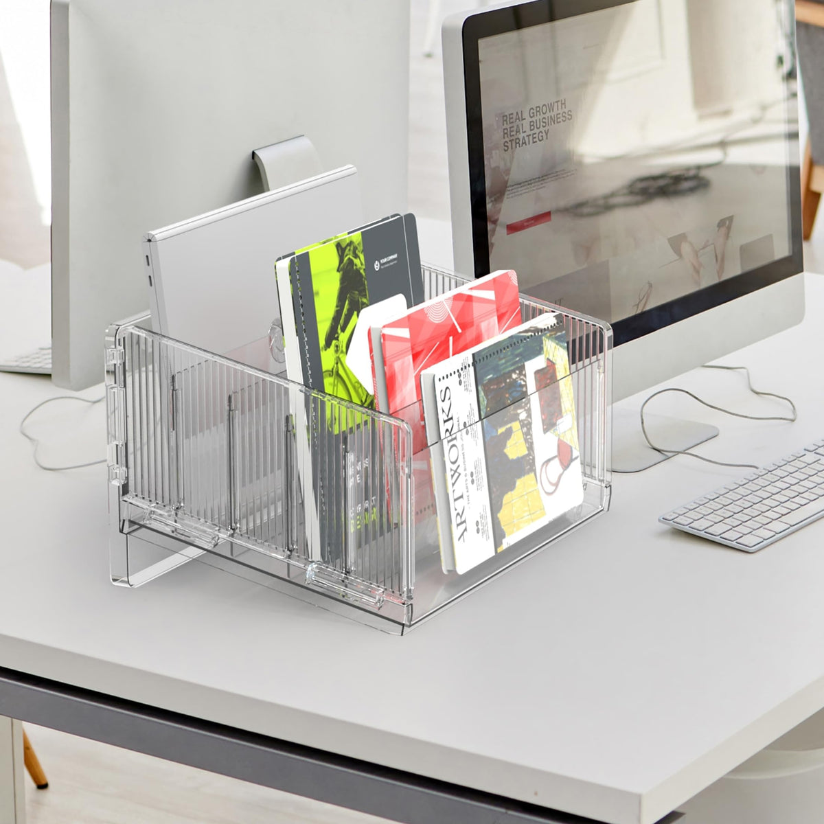 Cuukie File Sorter Organizer, 5 Sections Acrylic Letter Tray for Desk, Mail Organizer Letter Holder for Envelopes, Mail, Electronics 1Pack
