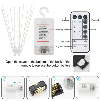 Tiandirenhe Hanging Starburst Light,112 LED Firework Fairy Starburst String Lights Hanging Star Lights with Remote, 8 Lighting Modes Operated, Starry Light for Garden Party Christmas (Warm White)