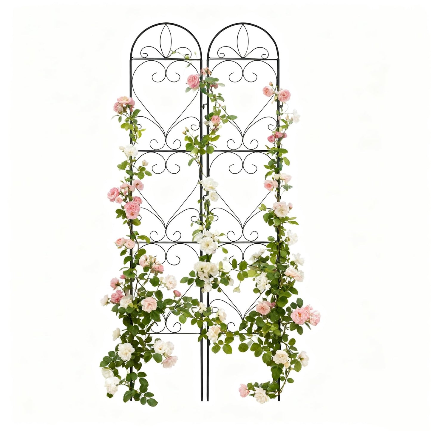 XYCCRX 2PCS Metal Garden Trellis for Climbing Plants Outdoor, Heavy-Duty Cucumber Tomato Trellis for Raised Garden Bed, Decorative Wrought Iron Trellis Arch for Wedding Party Decor