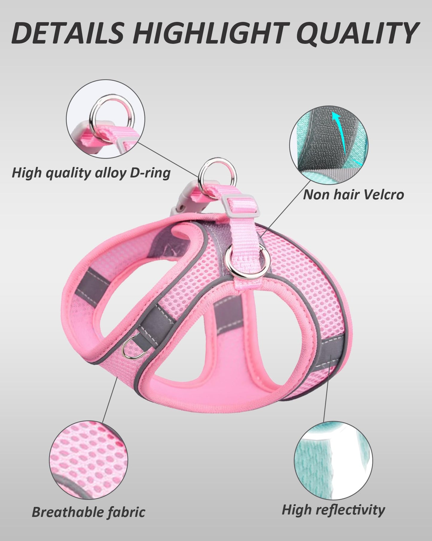 SOLMOONY Dog Harness for Small Medium Dogs No Pull, Puppy Harness and Leash Set, Step-in, Mesh, Reflective, Pink, S