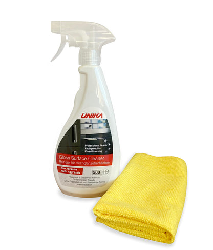 Unika Non-Aerosol Gloss Surface Cleaner & Microfibre Cloth 500ml