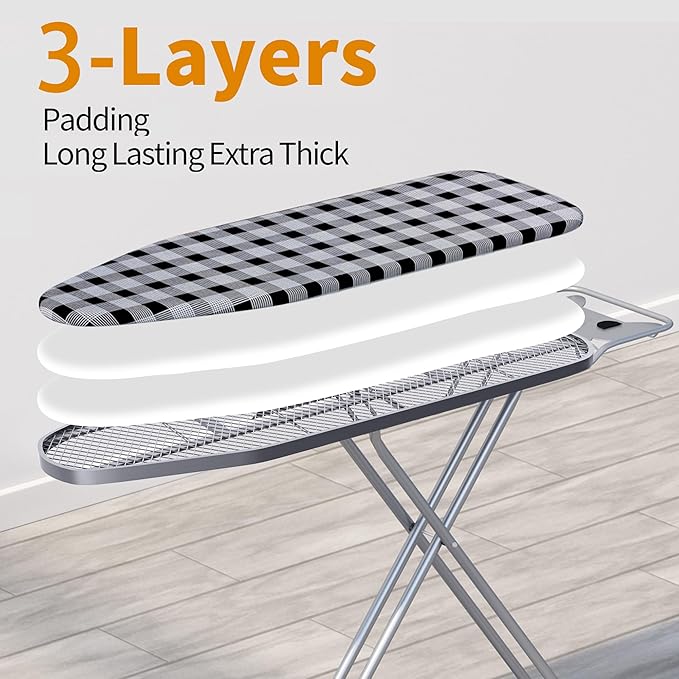 Ironing Board 13" X 43" W/Extra Thick Heavy Duty Padded Cover, Height Adjustable