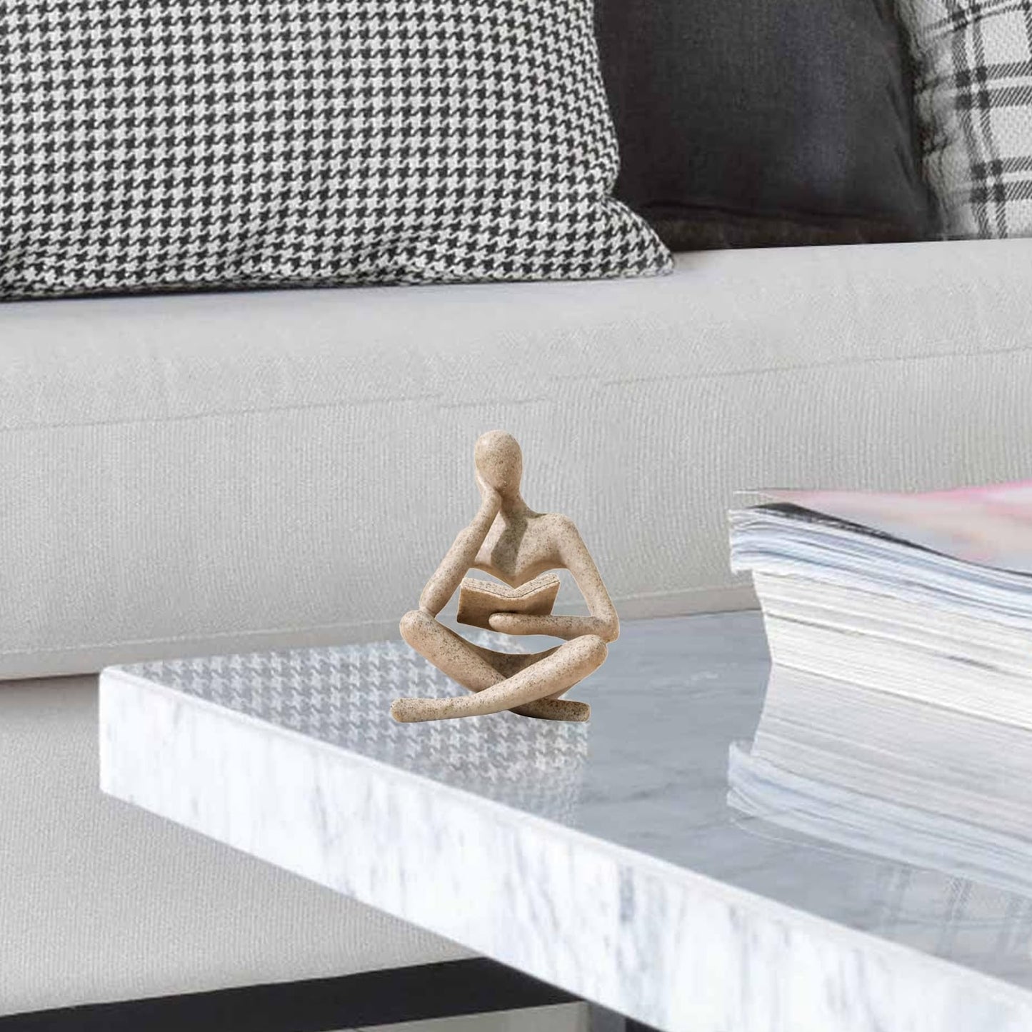 HyabDiop Bookshelf Decor Thinker Statue - Abstract Style Thinker Sculptures Modern Aesthetic Figurine Decoration Statues for Home Decor-Zuo Si-Sandstone
