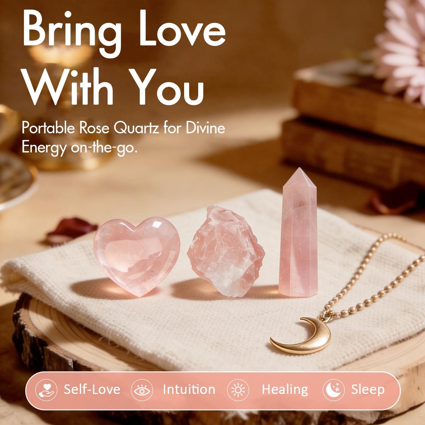 BELESTAR Premium Rose Quartz Crystal Set for Love, Healing & Harmony - Large Raw Stones Energy Alignment Kit with Wooden Gift Box & Guidebook