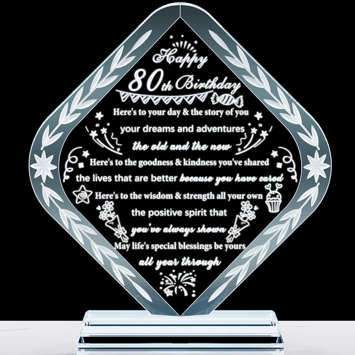 YWHL 80th Birthday Gifts for Women Men Crystal Gift for 80 Year Old Happy 80th Birthday Presents Ideas for Mom Grandma Wife