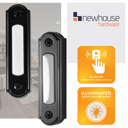 Newhouse Hardware LED Lighted Metal Door Chime Push Button (Oil-Rubbed Bronze) | Surface Mount Lighted Door Bell Button | Replacement Wired Doorbell Button for Most Door Bell Chimes
