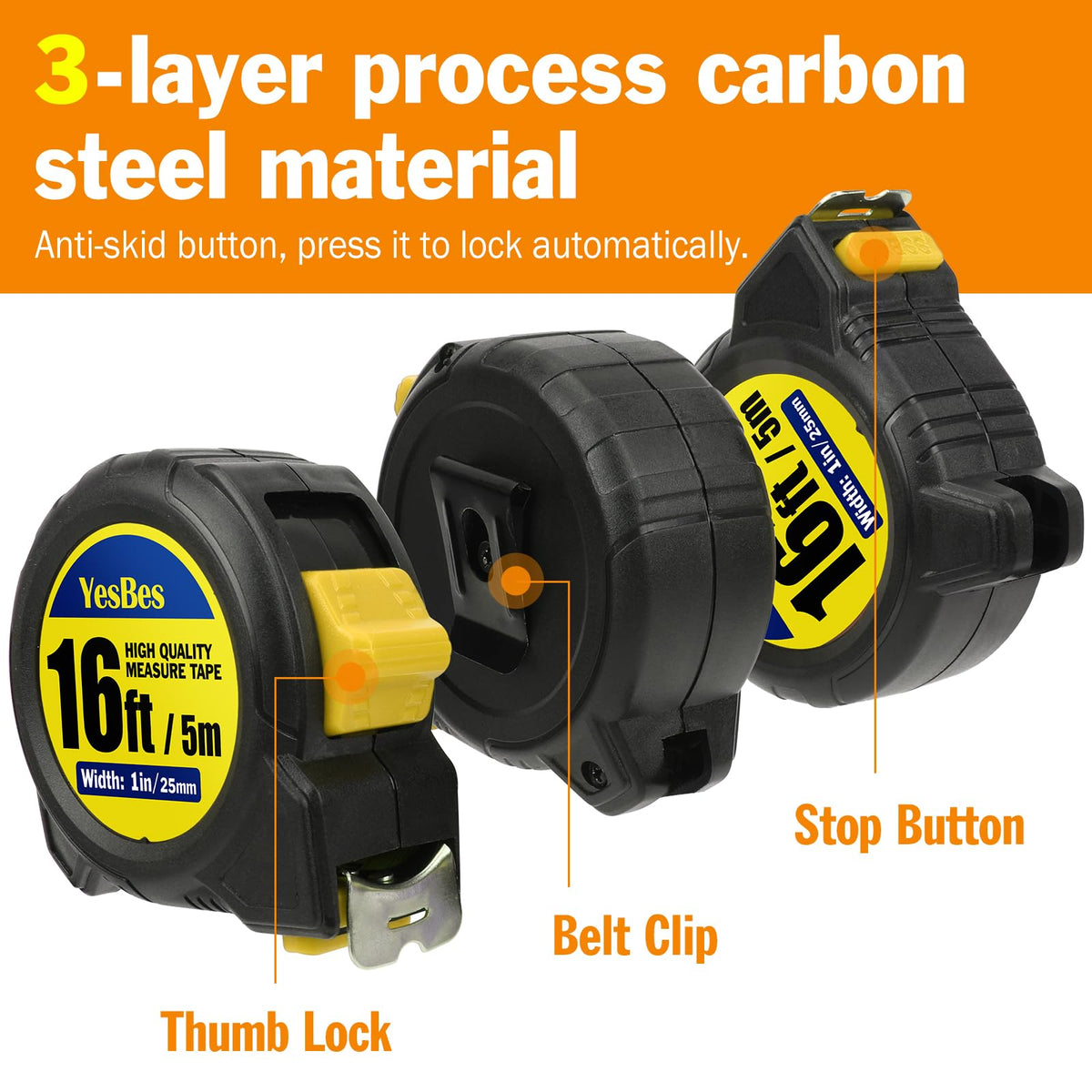 Tape Measure 16 ft, 8 Pack Bulk Easy Read Measurement Tape, Self-Locking Measuring Tape Retractable 16 FT by 1 in