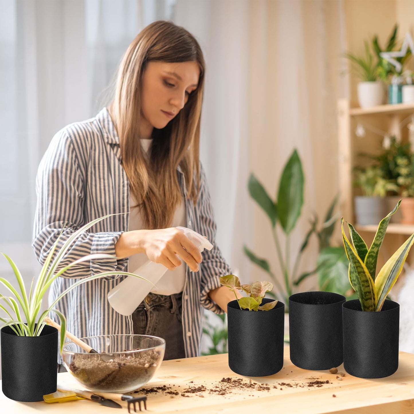 Yiyiring 20 Pcs 1/2 Gallon Aeration Fabric Pot Plant Grow Bag Small Grow Bags for Seed Starting Soil Transplant Home Garden Supply