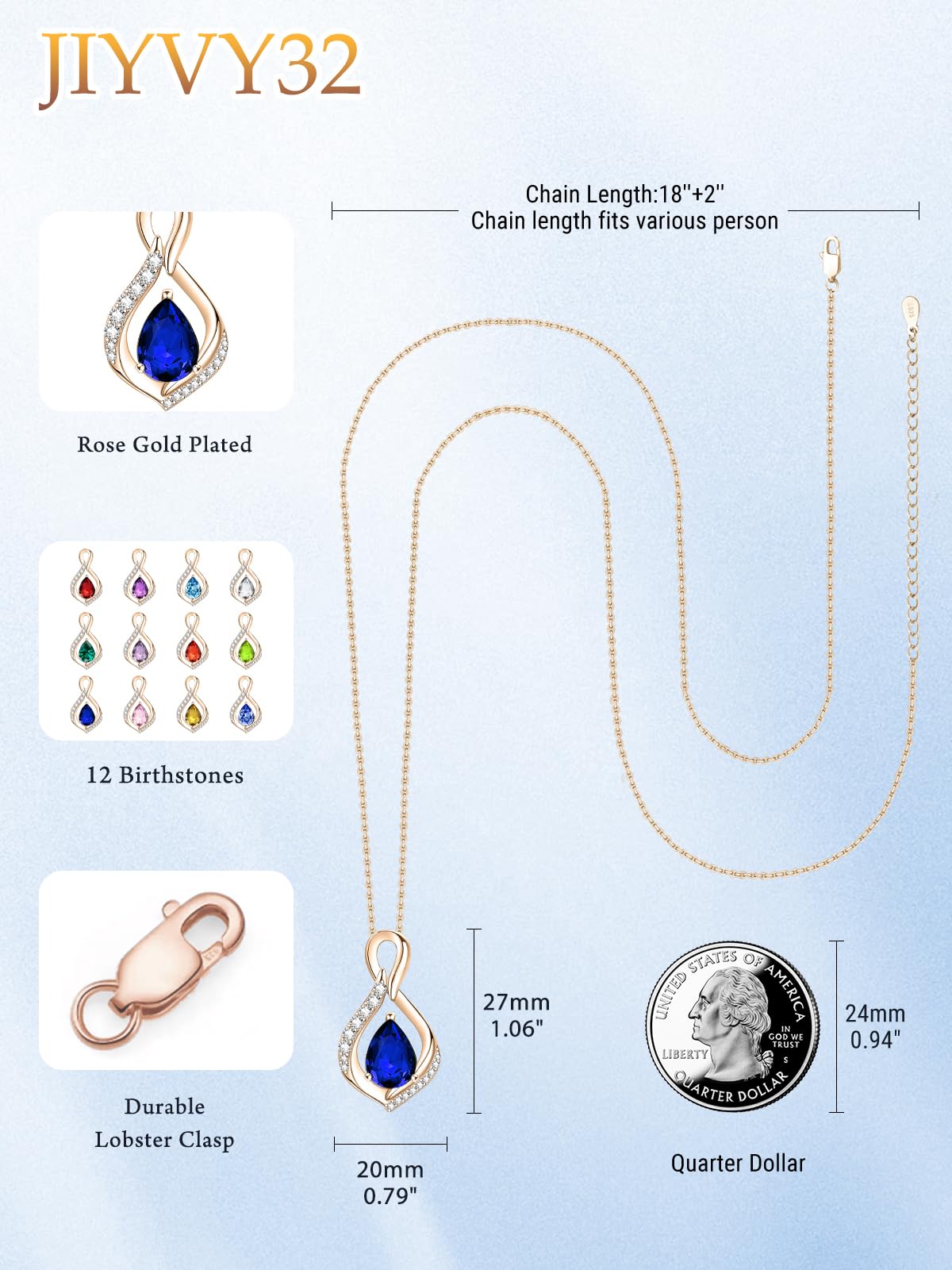 JIYVY32 Sapphire Infinity Necklace for Women September Birthstone Necklaces Rose Gold Plating Anniversary Birthday Gifts for Wife Her Mom Girlfriend Birthstone Jewelry Gifts for Women