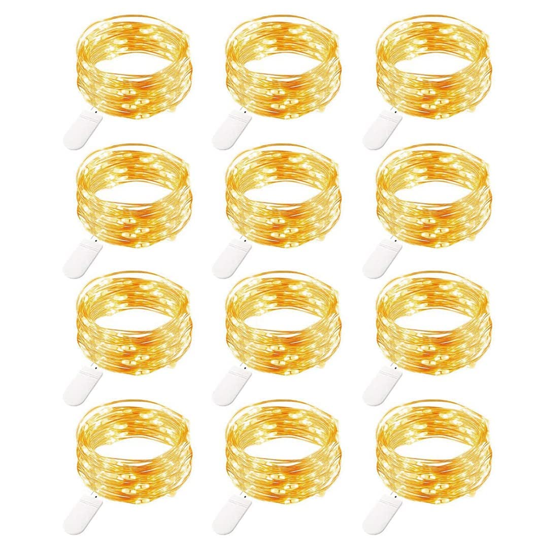 Rivokeer 12 Pack Fairy Lights Battery Operated String Lights，7FT 20LED Waterproof Silver Wire Christmas Lights Outdoor,Firefly Mini Lights for Bedroom Party Birthday Wedding Indoor Decorations.