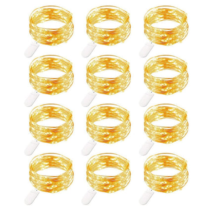 Rivokeer 12 Pack Fairy Lights Battery Operated String Lights，7FT 20LED Waterproof Silver Wire Christmas Lights Outdoor,Firefly Mini Lights for Bedroom Party Birthday Wedding Indoor Decorations.