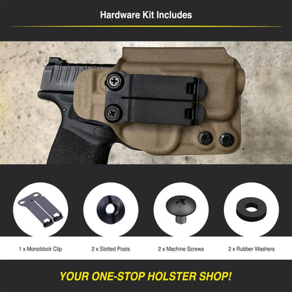 HolsterBuilder DCC Monoblock Clip, Metal Belt Clip for IWB/OWB Concealed Carry Holster, Secure Holster Attachment with Mounting Hardware, Dark Matte Grey, Made in USA