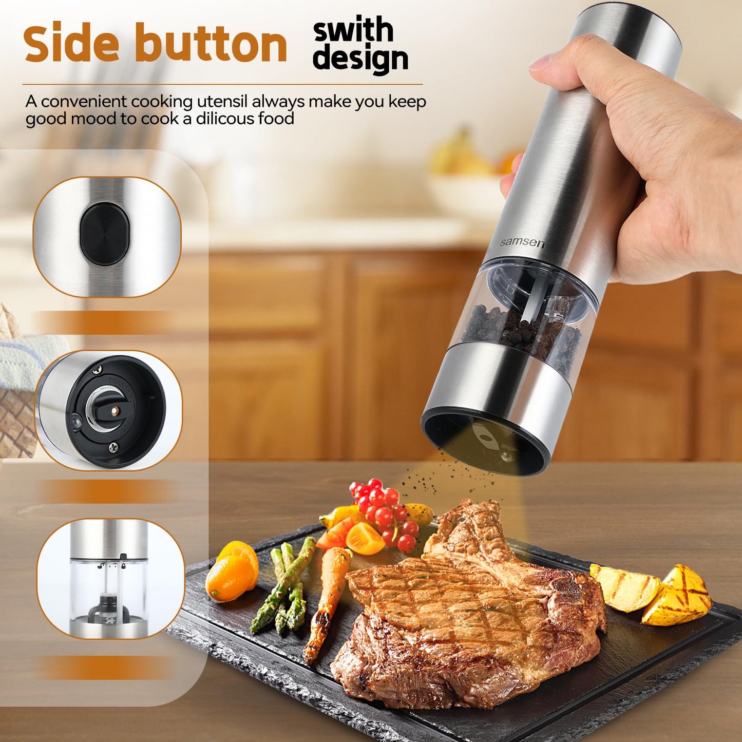 Electric Stainless Steel Pepper & Salt Grinder, Battery Operated, Pack of 2
