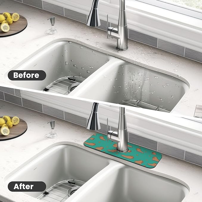 Cute Capybara Play Eat Food Kitchen Sink Splash Guard Faucet Mat Super