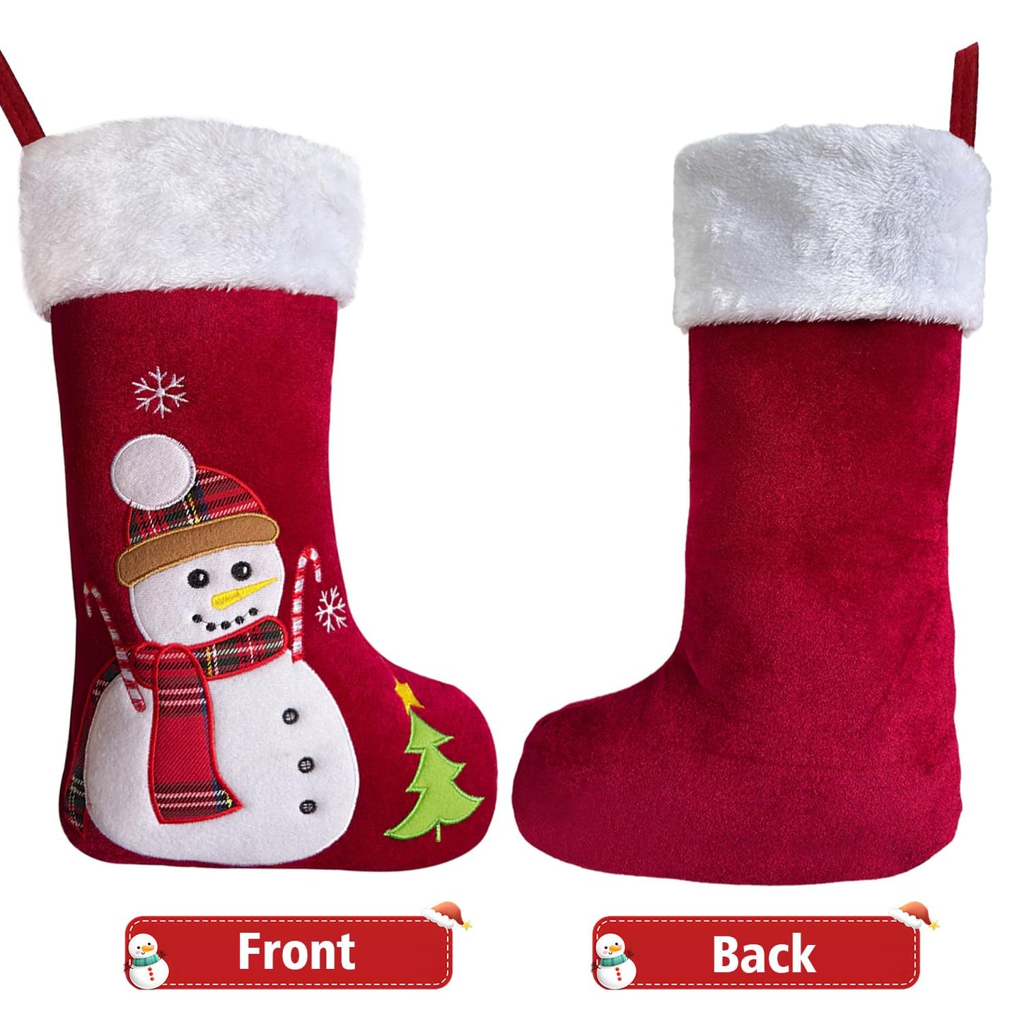 Snowman Christmas Stocking, 20" Velvet Cute 3D Deer Bear Moose Reindeer Xmas Stocking for Children Kids Girls Boys Women Men