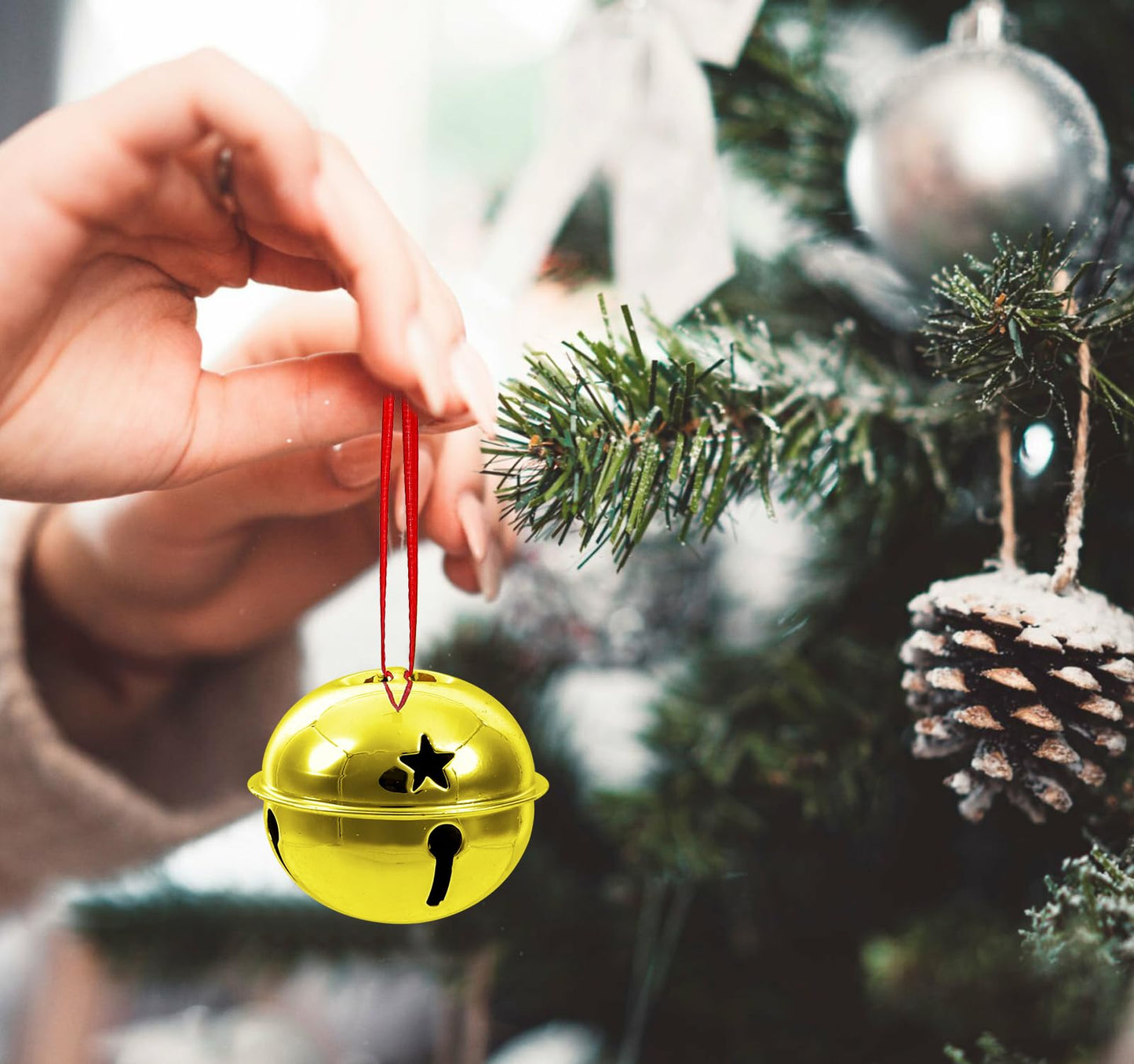 20 Pcs Gold Large Jingle Bells Ornaments Gifts Bulk -2 Inch Metal Craft Christmas Believe Bell and Red Ribbon for Christmas Tree Decoration Party Gifts Festival Wedding Ornament (Gold-20 pcs-2 inch)