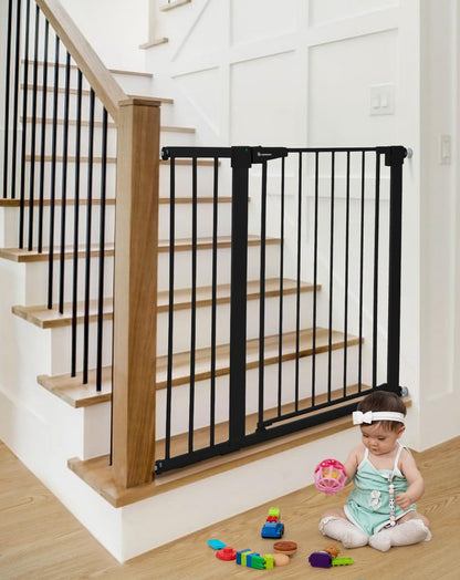 COMOMY 91.5cm Extra Tall Baby Gate for Stairs Doorways, Fits Openings 75-103cm Wide, Auto Close Sturdy Safety Dog Gate for House, Pressure Fit Easy Walk Through Pet Gate with Door, Black