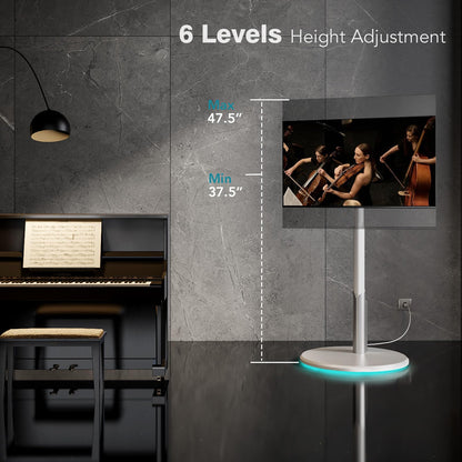 LLDEPLL Floor Mobile TV Stand with Power Outlet, Rolling TV Cart for 27-65 Inch OLED LED Monitors, 6 Levels of Height Adjustment, Ambient Lighting on The Bottom Wheels Holds up to 88lbs, 400x400mm