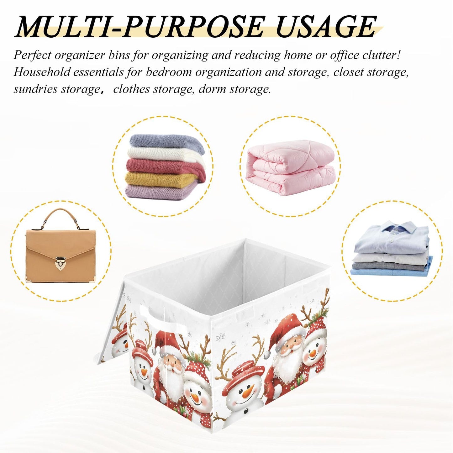 Bolaz Storage Bins with Lids and Handles,Christmas Snowman Storage Box Storage Basket with Cover Collapsible Organizer Containers for Home Closet, Shelves