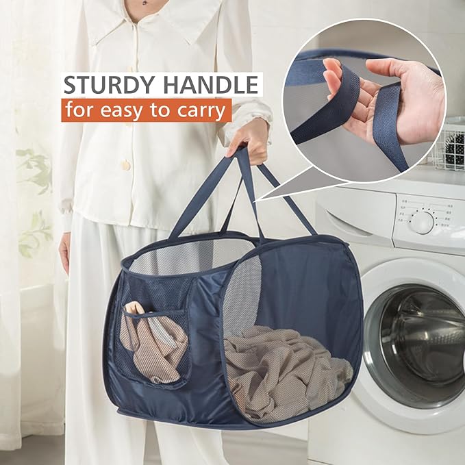 HONOMA Sturdy Mesh Laundry Hamper Basket Bag, Pop up Basket
