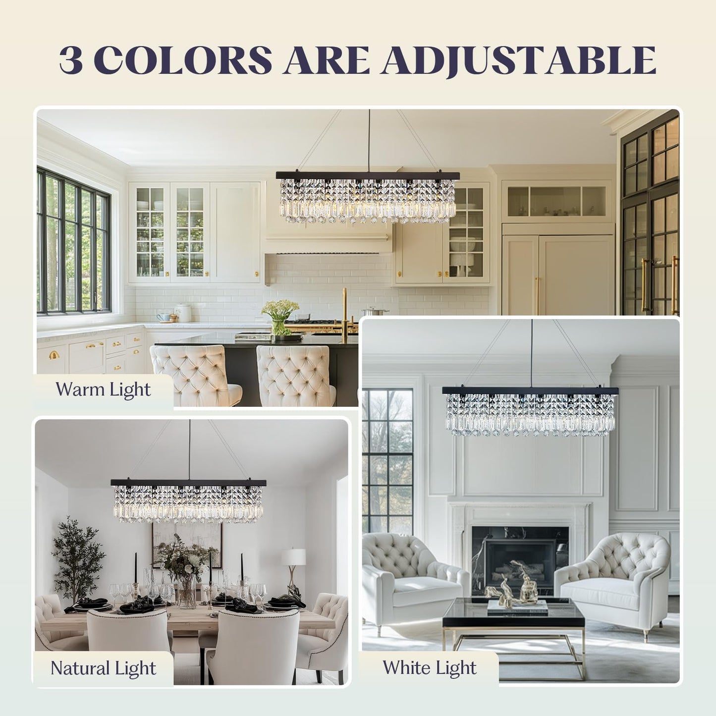 7PMBEANE Rectangle K9 Crystal Chandelier,Rectangular Contemporary Pendant Light Fixture,Black Modern Crystal Chandeliers for Dining Room Kitchen Island L31.5''xW10''xH10''