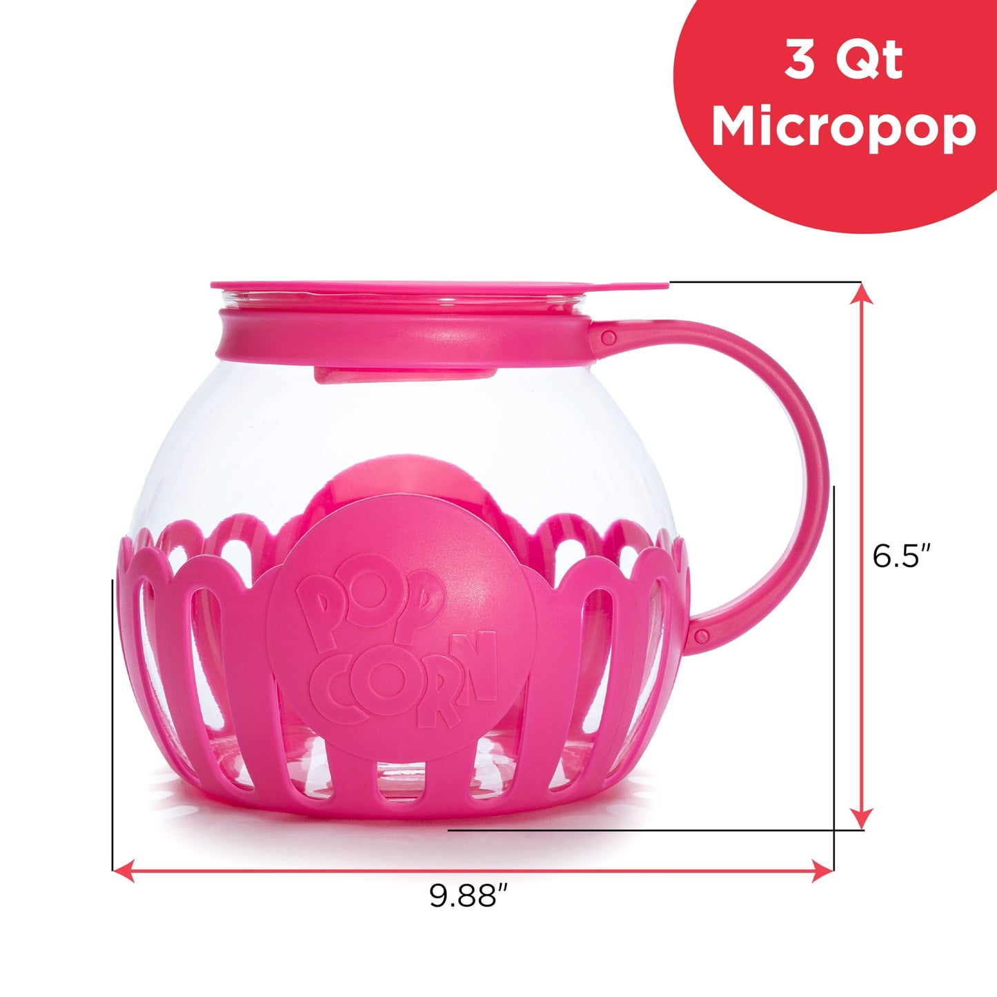 Ecolution Patented Micro-Pop Microwave Popcorn Popper with Temperature Safe Glass, 3-in-1 Lid Measures Kernels and Melts Butter, Made Without BPA, Dishwasher Safe, 3-Quart, Aqua