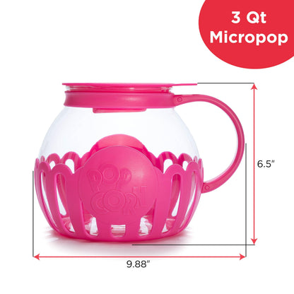 Ecolution Patented Micro-Pop Microwave Popcorn Popper with Temperature Safe Glass, 3-in-1 Lid Measures Kernels and Melts Butter, Made Without BPA, Dishwasher Safe, 3-Quart, Aqua