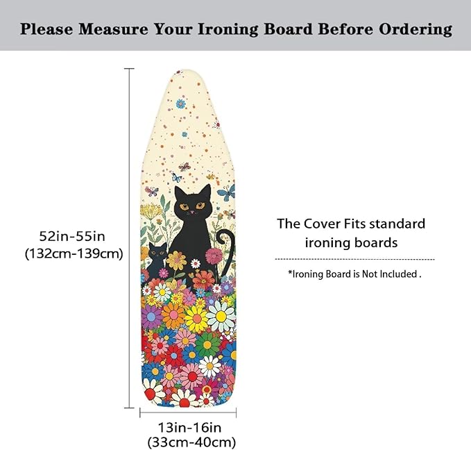 Flower Ironing Board Cover 15x54 Standard Size Black Cat Pattern Ironing Board