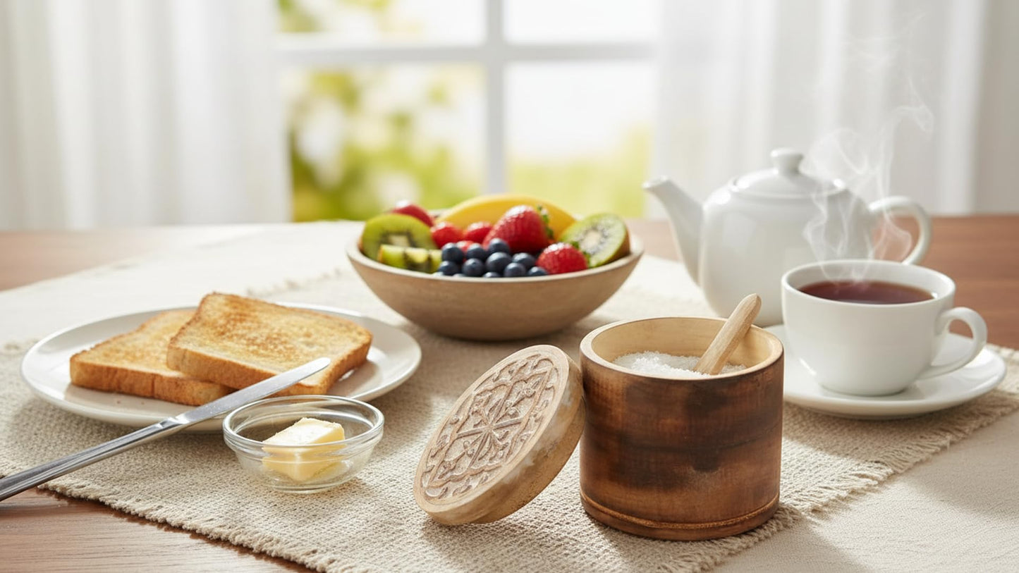 Decorative Rustic Wooden Sugar Bowl With Lid Wide Mouth Candy Treat Jar Spice Jar Holder Condiment Nuts Serving Bowl Pot Salt Spice Herb Loose Leaf Tea Storage Container Novelty Home & Kitchen
