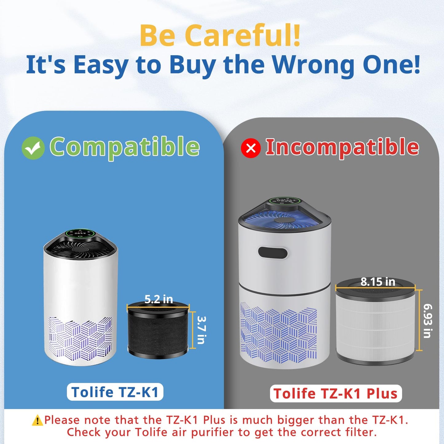 2 Pack TZ-K1 Replacement Filter Compatible with ToLife TZ-K1 Air Puri-fier, MK01 MK06, FreAire KN6391 Air Purifiers and VOOPNU DH-JH12 Air Purifier, 3-in-1 HEPA High-Efficiency Activated Carbon Filter