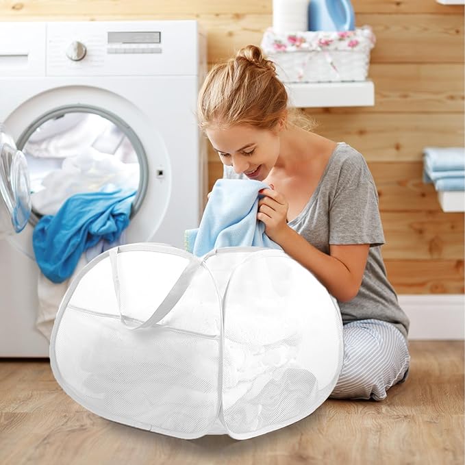 Collapsible Laundry Basket, 90L Large Foldable Mesh Pop Up Hamper