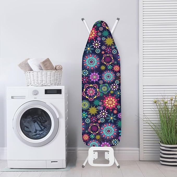Boho Mandala Flower Print Ironing Board Cover Protector, Elastic Ironing Board