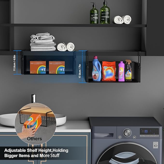 2Pack Under Shelf Basket Organizer, Adjustable Hanging Holder