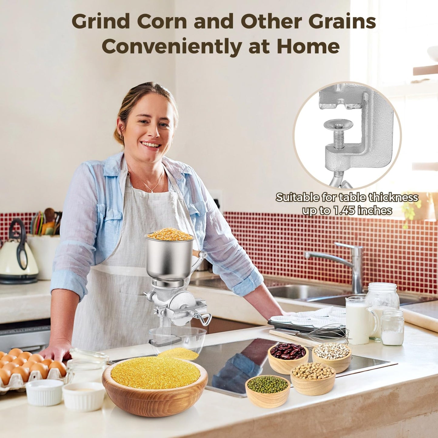 High Hopper Corn Grinder, Iron Grain Grinder Manual Coffee Grinder, Hand Grinder with Large Hopper for Barley Wheat Berries Coffee Chickpeas Pepper Dried Beans, Animals Feed Home Brewing