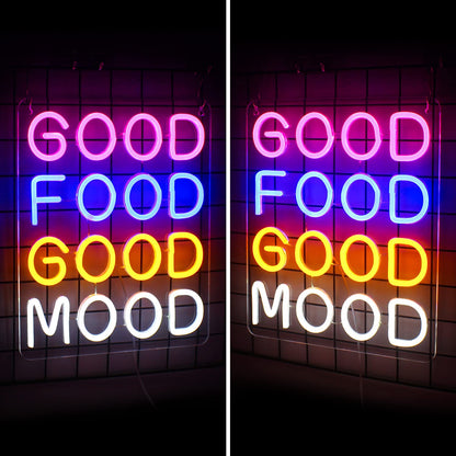 Horseneon Good Food Good Mood Neon LED Sign, Food Neon Signs for Wall Decor, Good Food Good Mood Neon Light with USB Powered for Snack Shop, Restaurant, Fast Food