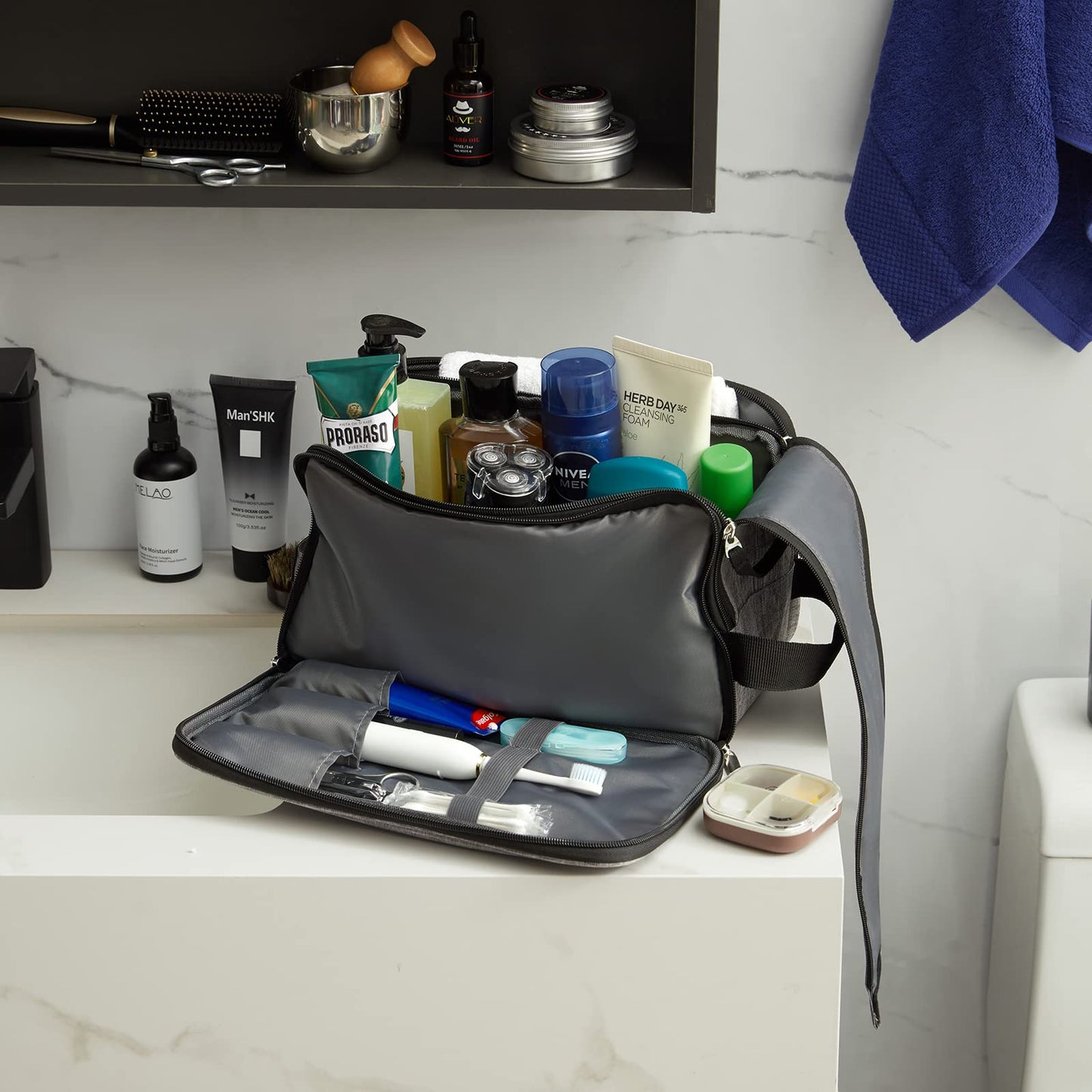 Lifewit Toiletry Bag for Men, Large Travel Shaving Dopp Kit with Double Zippers, Water-Resistant Bathroom & Travel Organizer for Full Size Toiletries and Shaving Accessories, Large, Grey