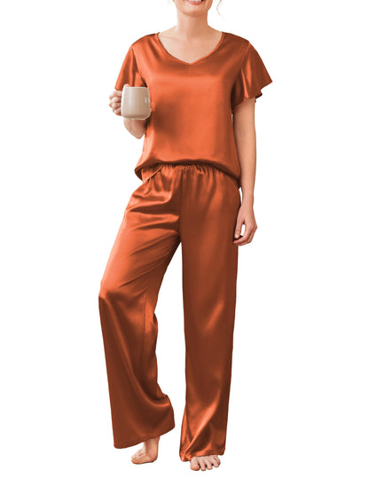Ekouaer Women's Satin Silky Pajama Set 2 Piece Short Sleeve Shirt with Long Pants Pjs Sets Soft PJ Loungewear S-XXL