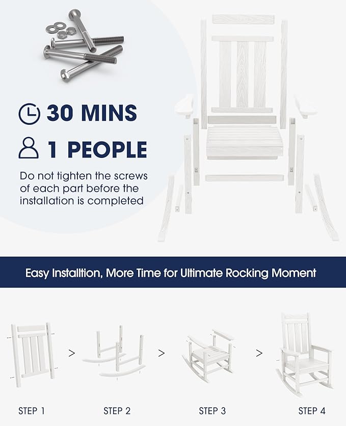 KINGYES Oversized Outdoor Rocking Chair Set of 4, All-Weather Patio Rocking