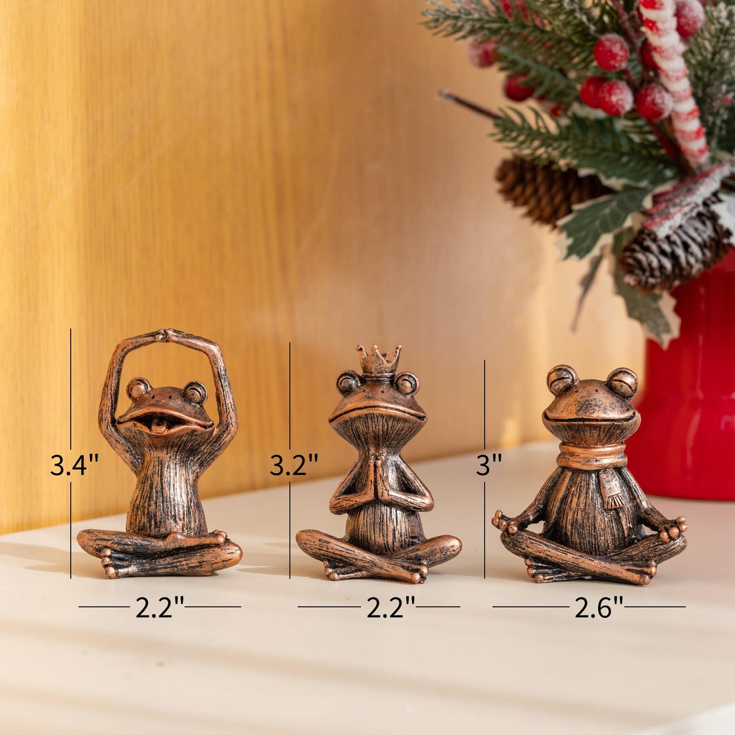 SOREFAFA Meditating Yoga Frog Gifts for Women - Set of 3 Resin Zen Garden Statues, Cute Rustic Animal Figurines for Home Office Shelf Room Decor, Peaceful Relaxation Decor Gift for Mom & Yoga Lovers
