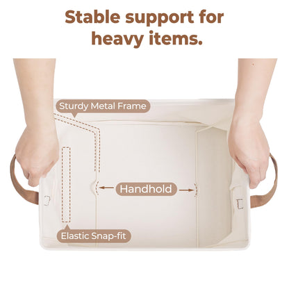 StorageWorks Fabric Storage Boxes for Shelves, Large Storage Baskets with Metal Frame, Foldable Clothes Storage Boxes, Bedroom Top of Wardrobe Organisation with Handles, Beige, 2-Pack
