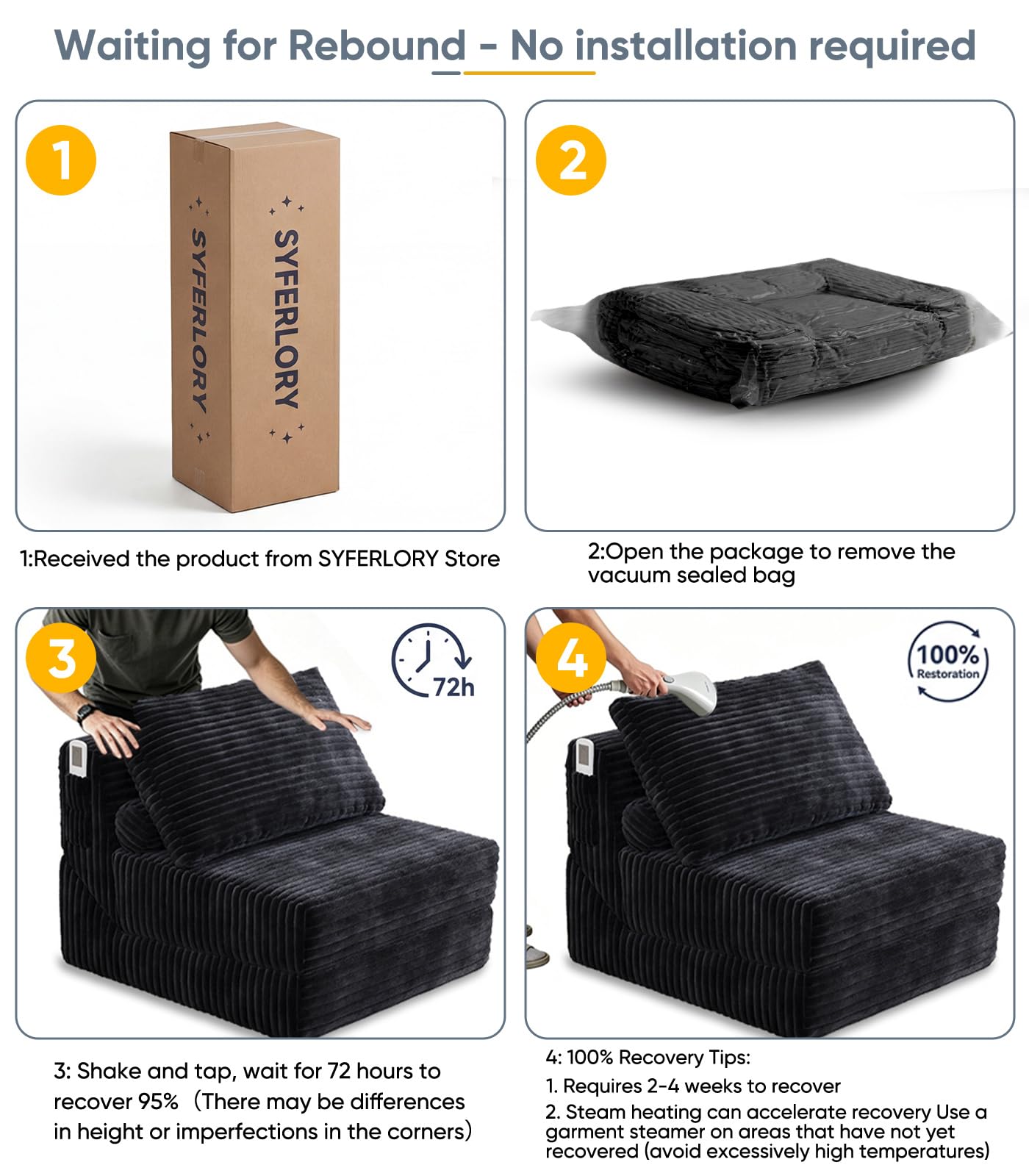 Folding Sofa Bed Versatile Boneless Chair Futon Couch Convertible Sleeper Chair Chaise Lounge Chair Indoor BeanBag Chair for Adult Kids, Oversized Comfy Floor Portable for Living Room Bedroom
