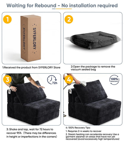 Folding Sofa Bed Versatile Boneless Chair Futon Couch Convertible Sleeper Chair Chaise Lounge Chair Indoor BeanBag Chair for Adult Kids, Oversized Comfy Floor Portable for Living Room Bedroom