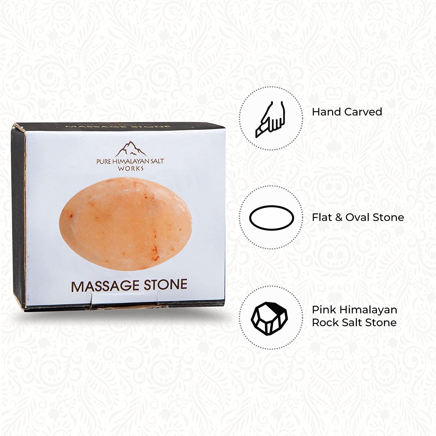 Pure Himalayan Salt Works Flat Oval Massage Stone, Pink Crystal Hand-Carved Stone for Massage Therapy, Deodorant and Salt and Sugar Scrubs, 2.5” W x 3.5” L x 1” D