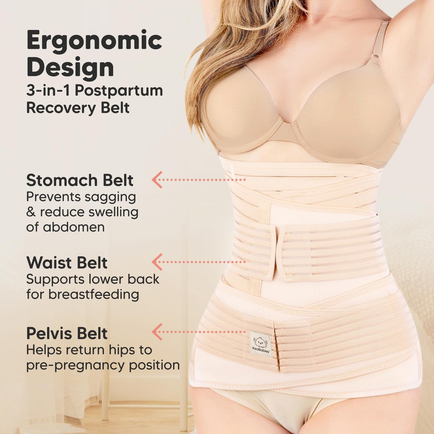 3 in 1 Postpartum Belly Support Recovery Wrap - Postpartum Belly Band, After Birth Brace, Slimming Girdles, Body Shaper Waist Shapewear, Post Surgery Pregnancy Belly Support Band (Classic Ivory, M/L)