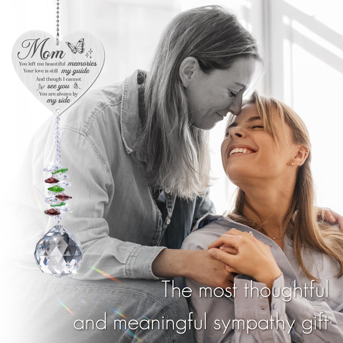 Mom in Heaven Memorial Crystal Suncatcher,Memorial Gifts for Loss of Mom,Loss of a Mother Sympathy Gifts,Hanging Crystals Ornament for Window Rainbow Maker Prisms Home Decor Gift