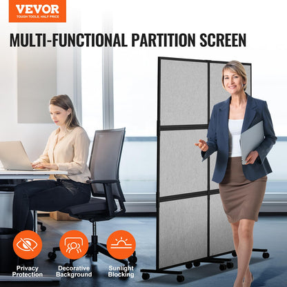 VEVOR Office Divider, 2 Panel Office Partition, Freestanding Office Divider Wall Partition & Privacy Divider Reduce Noise and Room Separation, Light Grey