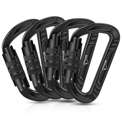 BEIFENG Heavy Duty Lightweight Locking Carabiner Clips D Ring for Camping Hiking Outdoor Gym etc, Carabiner with Lock Small Carabiners for Dog Leash & Harness (Auto Locking Black-4Pcs)