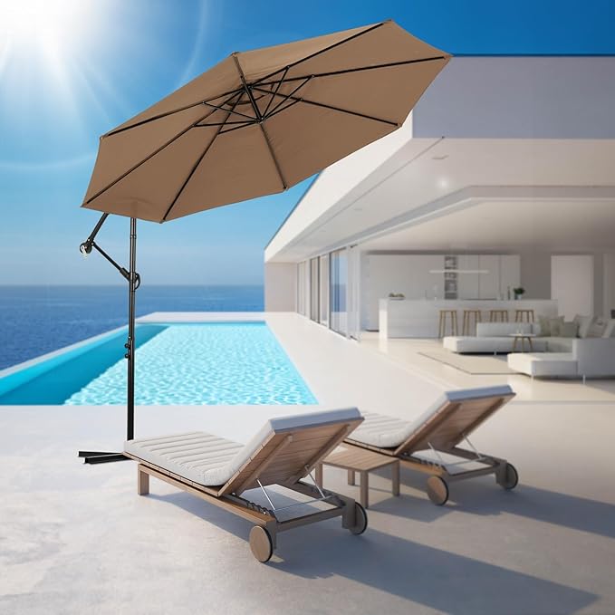 Backyard Expressions 10FT Cantilever Patio Umbrella – Outdoor Offset Hanging Umbrella with Smooth Crank, Tilt Adjustment & UV Protection – Heavy-Duty Steel Frame (Base Not Included)